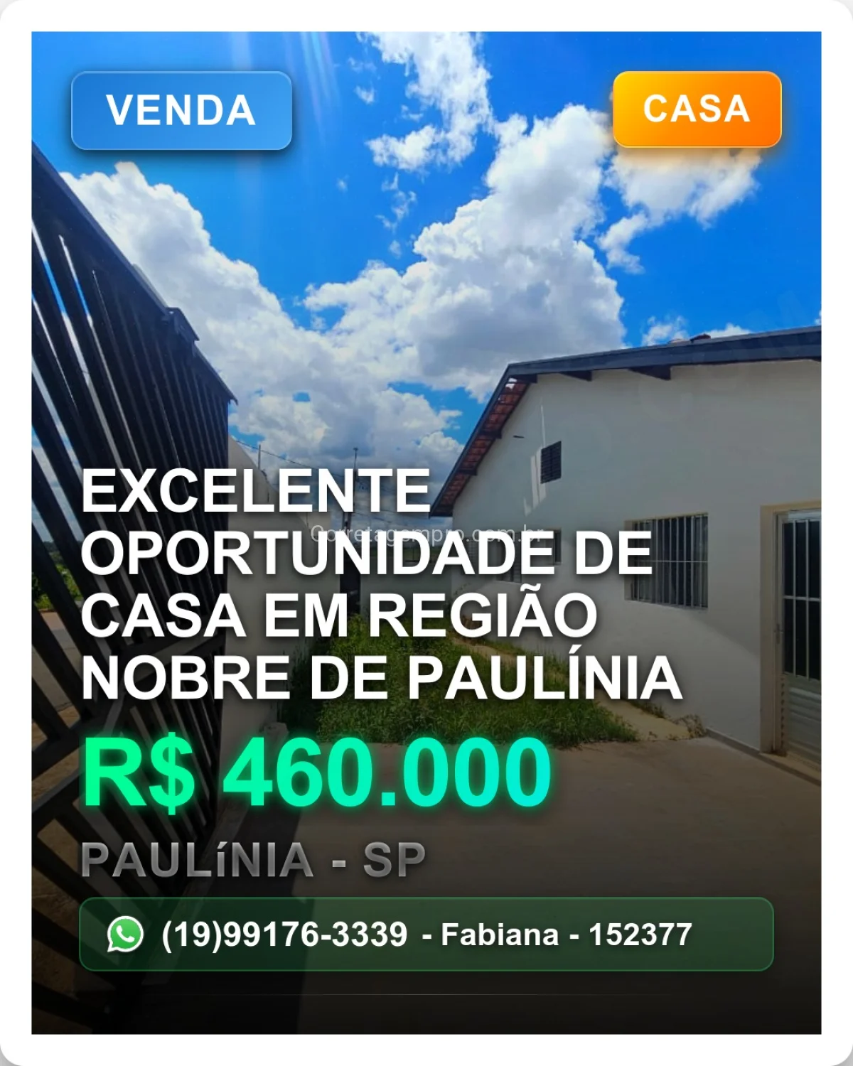 EXCELENTE OPORTUNIDADE DE CASA EM REGIÃO NOBRE DE PAULÍNIA
